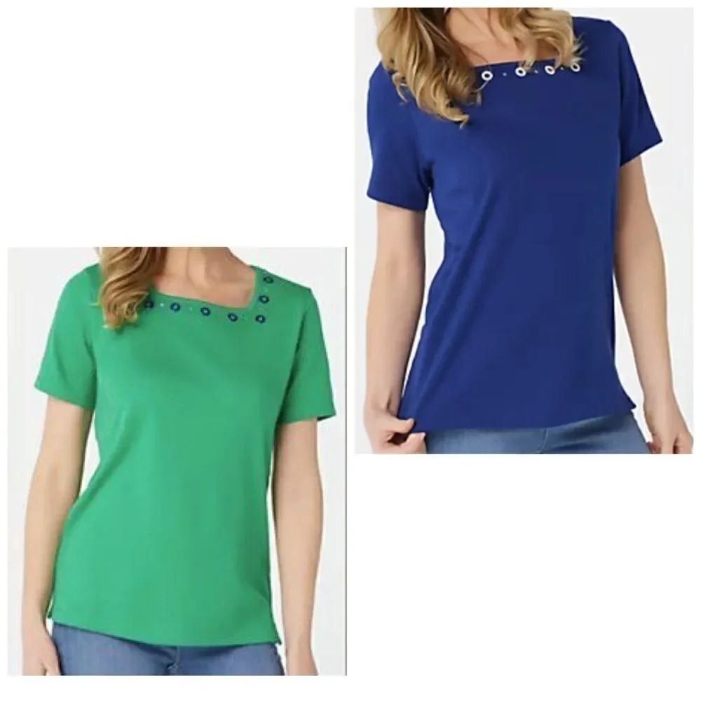 Quacker Factory Set of 2 Short Sleeve Square Neck Tops
